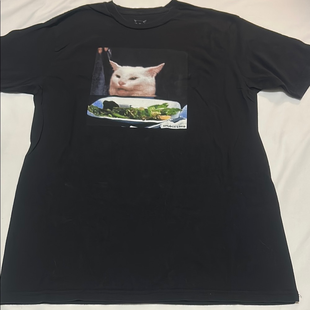 Smudge Lord Black Cat Meme T-Shirt Unisex size L Cotton